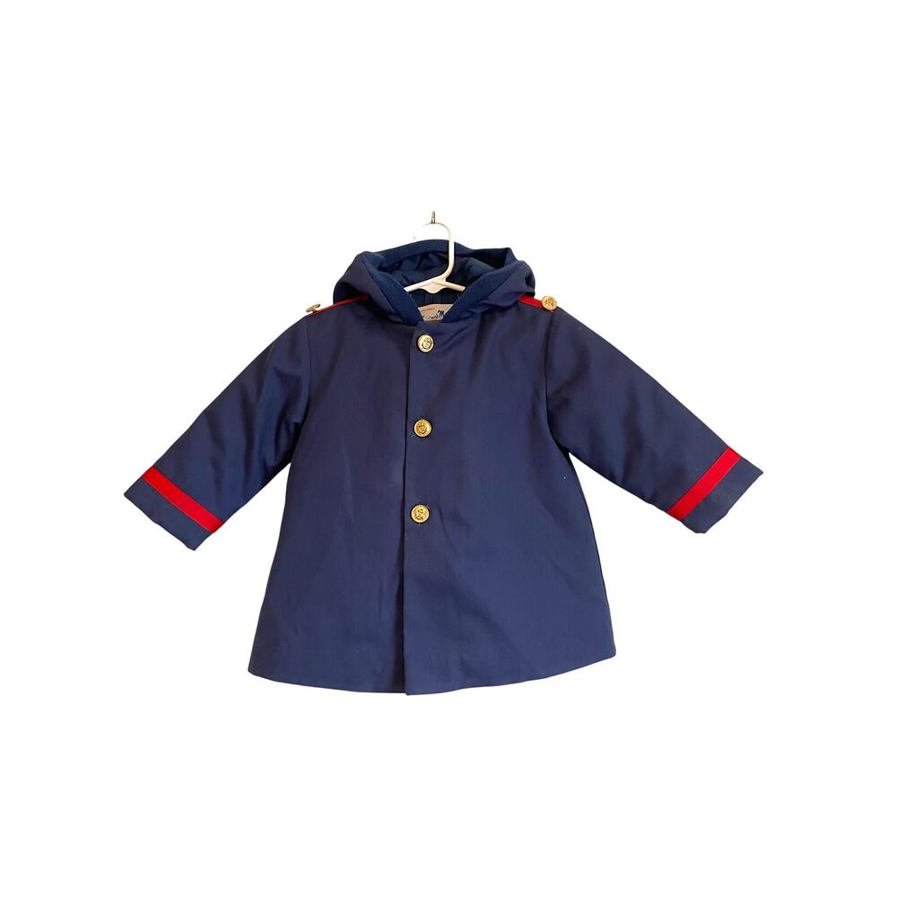 Winning Moves vintage Winter coat blue nautical insulated buttons hood 18m